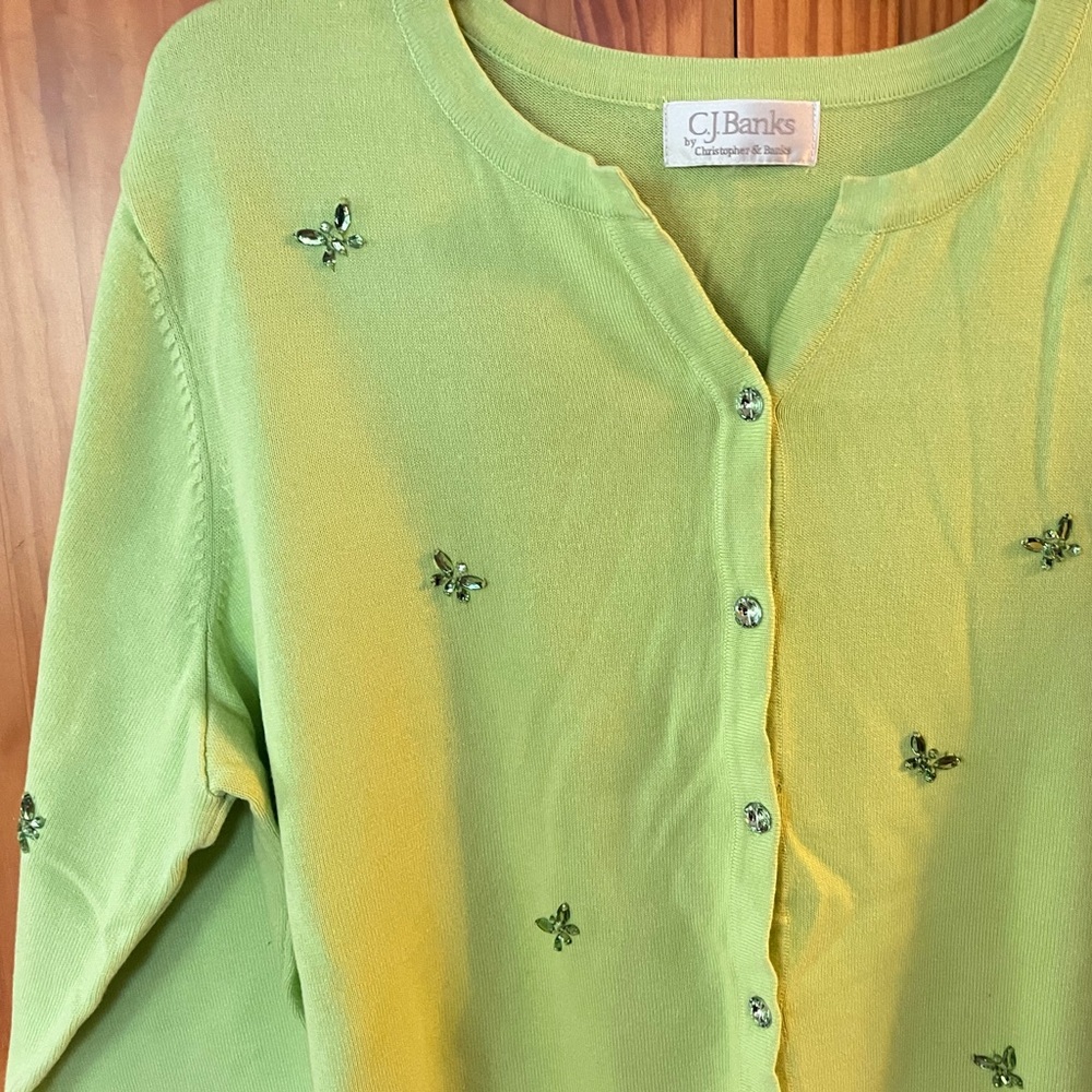 CJ Banks Light Green Butterfly Cardigan - Picture 2 of 4